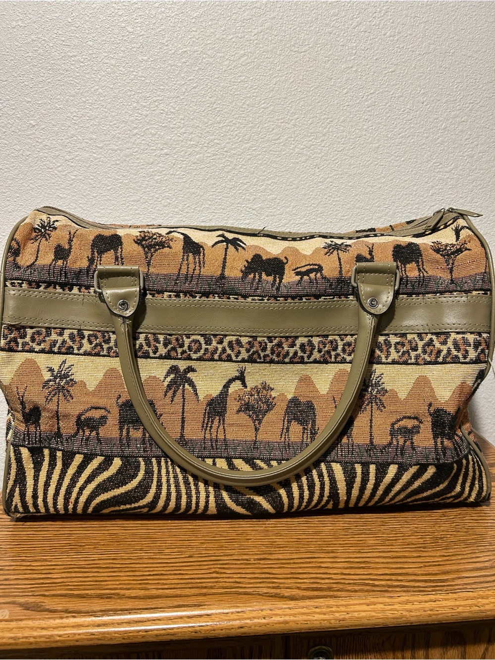 Safari-Print Travel Tote in Olive & Tan - Picture 5 of 12
